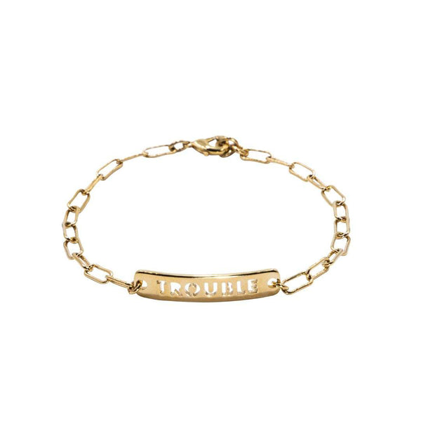 Gold Chain Link Trouble Dog Tag Bracelet: Your Badge of Honor